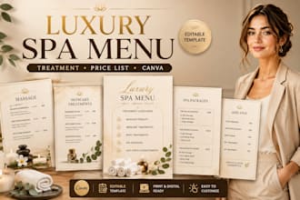 design spa menu treatment menu salon price list editable canva template