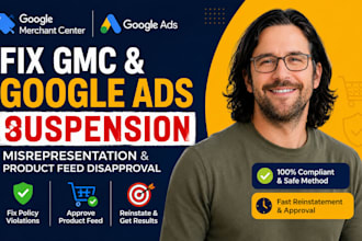 fix gmc and google ads suspension misrepresentation and product feed disaproval