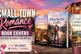 design a small town romance book cover for KDP kindle unlimited