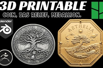 3d sculpt high quality printable coin bas relief medallion cnc engraving zbrush