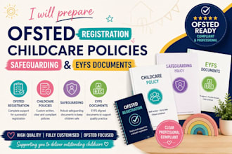 prepare ofsted registration, childcare policies, safeguarding and eyfs documents
