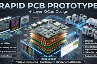 design rapid pcb prototype with 4 layer kicad, gerber file and pcb assembly