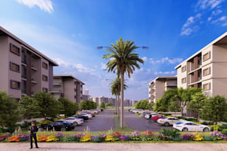 develop 3d residential compound, urban housing  complex, estate property render