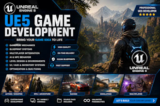develop ue5 game, unreal engine 5 level design, blueprint, multiplayer and ai
