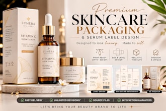 design premium facial skincare packaging and print ready serum labels