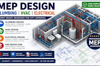 create hvac design, mep plans, load calculation, and city permit drawings