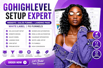 design gohighlevel setup, website, sales funnel, landing page white label