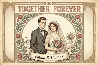 create a vintage wedding illustration poster design