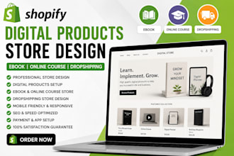 shopify digital products ebook website online course  dropshipping store design