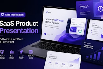 design saas product presentation, software launch deck and powerpoint