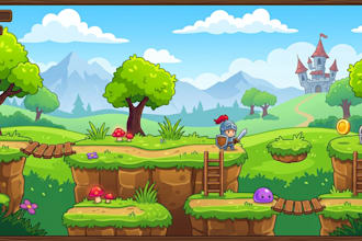 design 2d game environment, game background, tileset and concept art