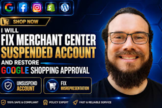 fix google merchant center suspension and misrepresentation, shopping issue
