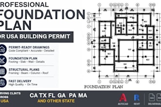 design USA foundation plan for permit in ca tx fl ga pa ma