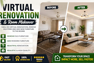 do virtual renovation remove old item and then add new furniture to the rooms