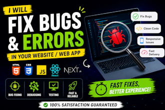 fix bugs in react HTML CSS javascript website fast