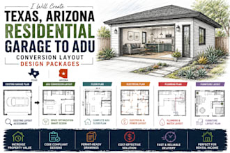 create texas arizona residential garage to adu conversion layout design packages