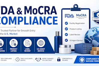 do fda registration, US agent, product listing, mocra compliance, label review