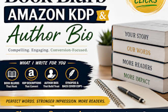 write a high converting amazon KDP book description, book blurb and authors bio