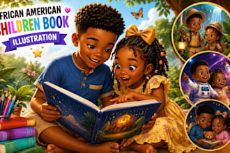 draw african american children book illustration, story book picture book design