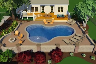 do swimming pool design, landscape layout and realistic 3d renderings