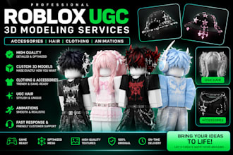 create roblox ugc, ugc, roblox, 3d modeling, cloth animation, ugc hair,  cuxtom
