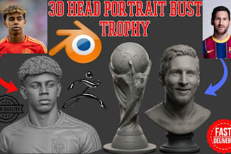 create realistic 2d photo to 3d head bust portrait, trophy stl for printing