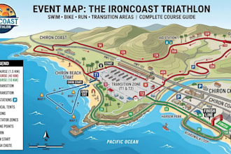 design bike race, triathlon, swimming, cycling route, track course and event map