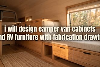design camper van cabinets and rv furniture with fabrication drawing