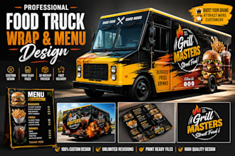 design custom food truck wrap, menu, branding design and food trailer graphics
