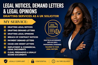 draft legal notices, demand letters, and legal opinions as a UK solicitor