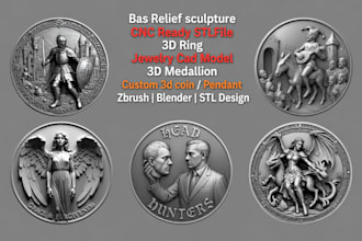 design bas relief 3d sculpture coin, pendant medallion ring for cnc 3d printing