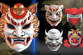 3d model print and paint 3d cosplay mask custom helmet halloween oni mask design