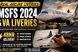 do a custom livery design, airplane livery, msfs livery in 48 hours