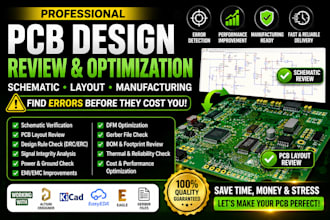 review your pcb schematic and pcb layout for errors and optimization