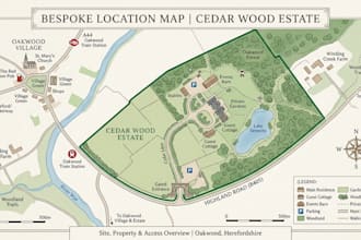 design bespoke location map, custom vector map, site, landmarks and property map