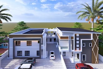 modernize 3d residential exterior, semi detached apartment render,3d site layout