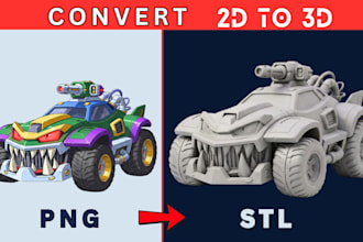convert image to 3d model 2d to 3d sketch to stl for 3d printing
