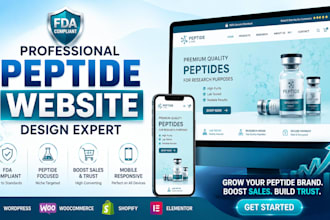 build fda complaint woocommerce peptide website design, peptide label design ads