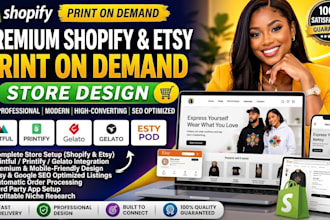 design shopify print on demand store, esty pod printful esty gelato