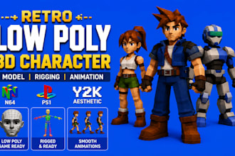 create retro low poly 3d character model rigging and 3d animation in n64 ps1 y2k