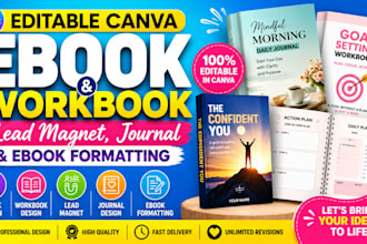 design editable canva ebook, lead magnet PDF workbook ebook formatting  journal