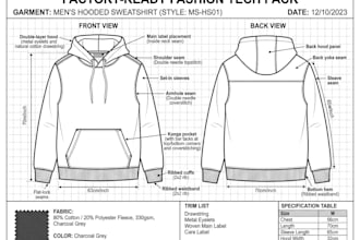 fashion tech pack cad flat sketch for smart wearable clothing, bag manufacturer