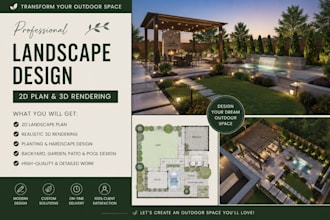 design a modern backyard landscape with realistic 3d rendering