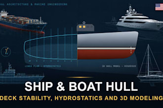 design ship and boat hull, deck stability,  hydrostatics and 3d modeling