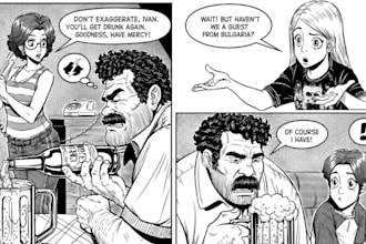 draw retro comic book cover, cartoon illustration and line art