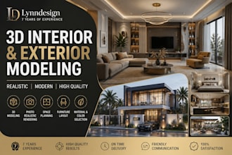 do 3d interior design and exterior modeling