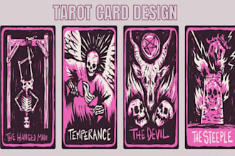 design custom tarot cards, oracle deck, and box art, card game art