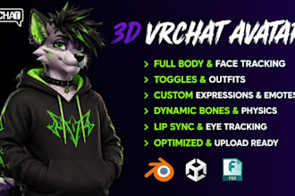 do custom 3d furry vrchat, 3d furry vtuber model, 3d fursona for pc and quest