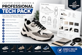 design custom shoe sketches and professional shoe tech packs