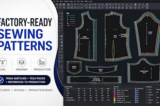 create factory ready sewing patterns from tech packs, sketch, garment references